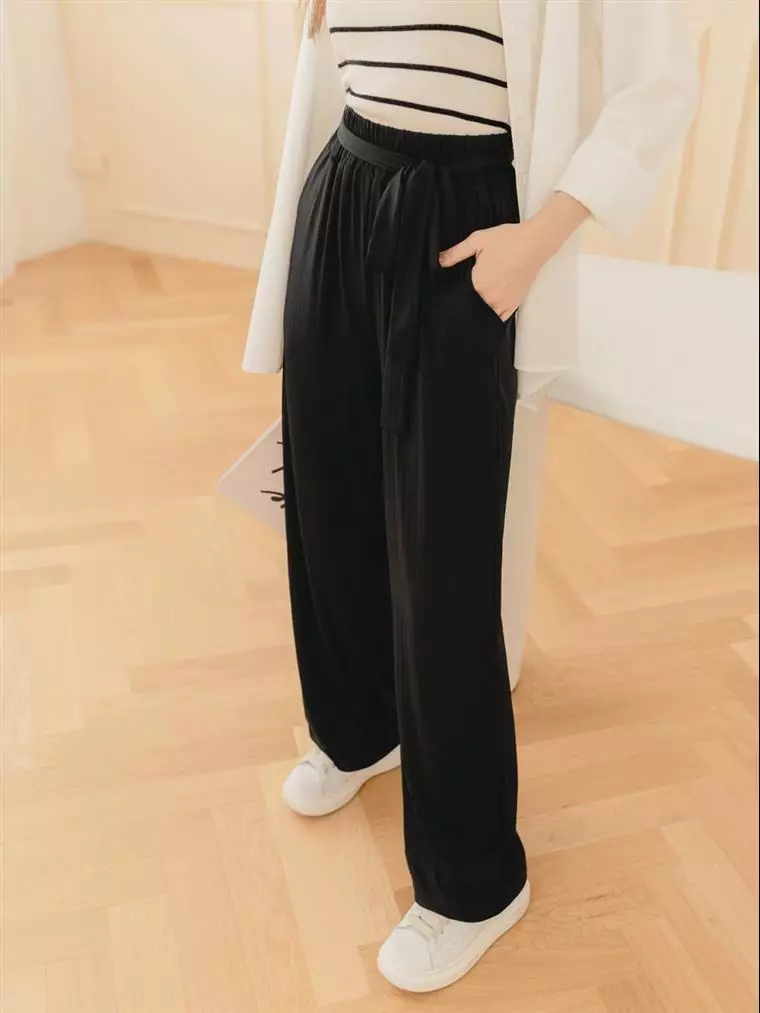 Buy OBSTYLE Comfortable Elastic Fine Striped Waist Loose-Fit Straight ...