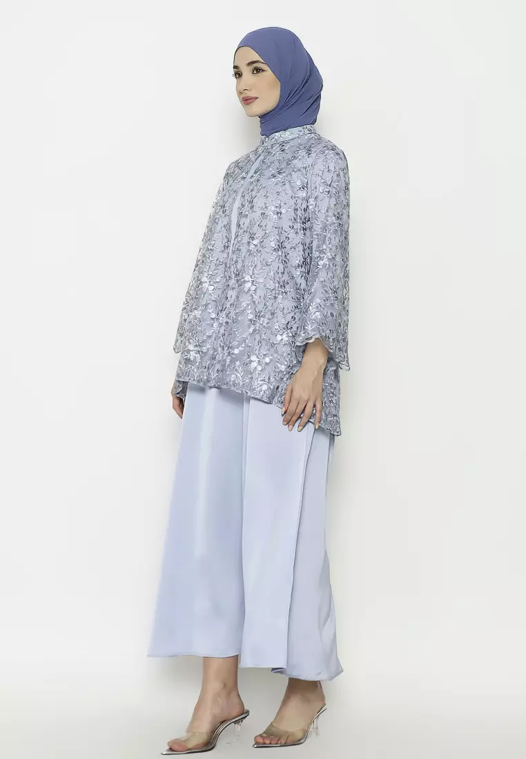 Urban Exchange Catya Gamis Blue - Gamis Brokat Premium Warna Blue