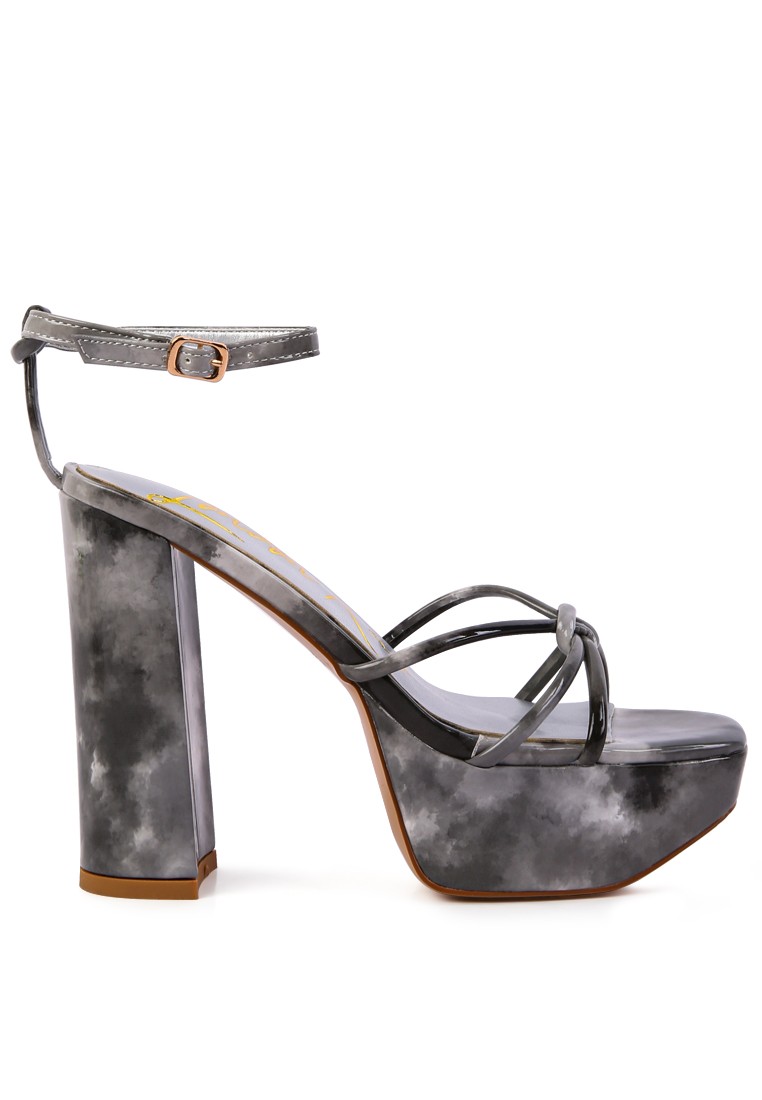 Black Tie-Dye High Platform Heeled Sandals