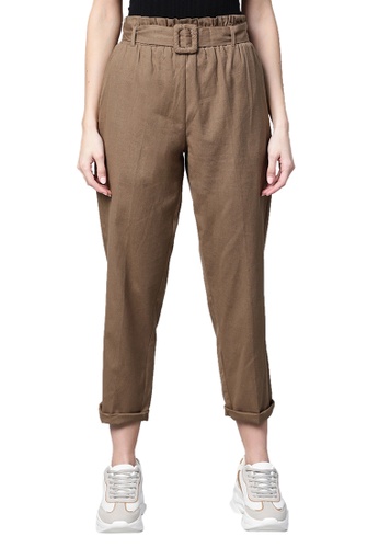 RedCheri brown Brown Belted Tapered Pants 45FFCAA9996E3DGS_1