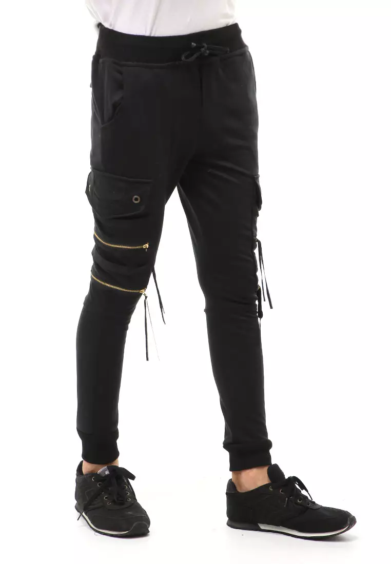 Locko Long Pants Celana Jogger Pria Stylish Double Zipper Material Cotton ORIGINAL - Black