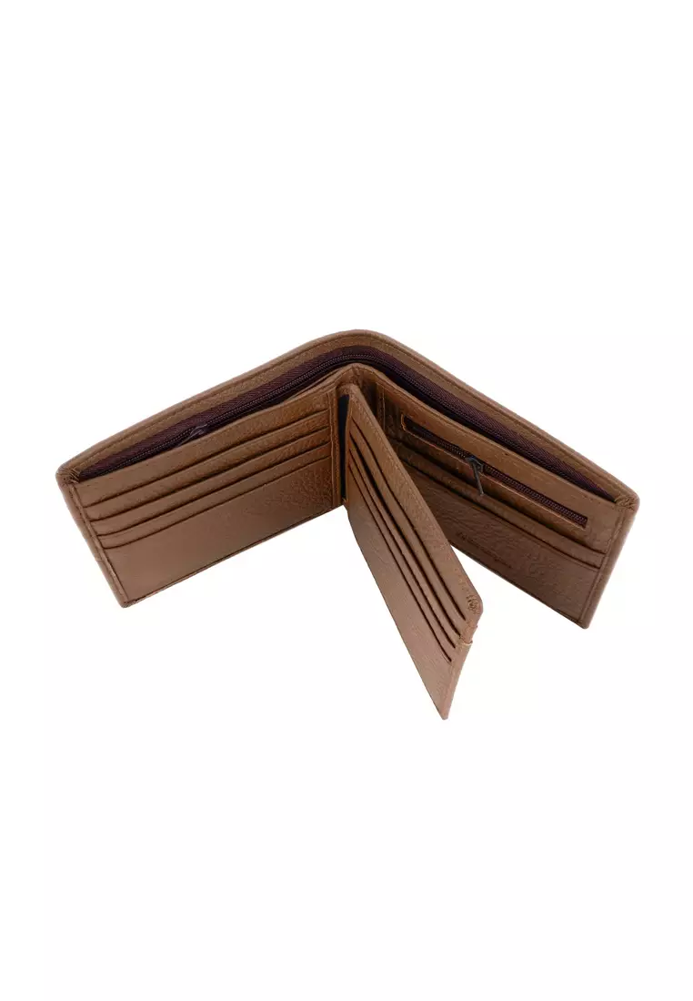 Men's RFID Genuine Leather Bi Fold Center Flap Short Wallet With Coin Compartment