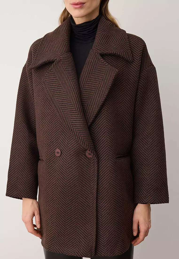 Brown Oversized Diagonal Mono Closure Midi Cashmere Coat Twoaw26Kb75