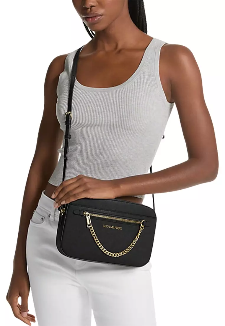 Jet Set Large Saffiano Leather Crossbody Bag In Black 35S1GTTC7L