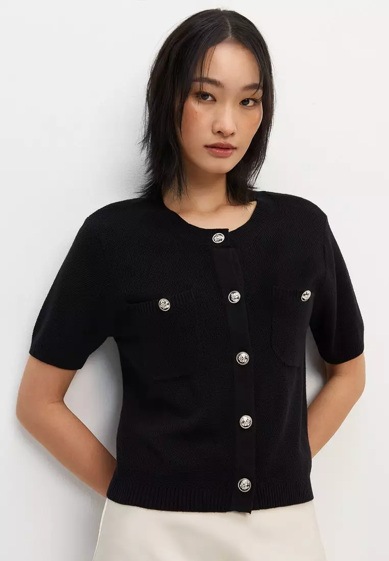 Knitted Button Top - Black