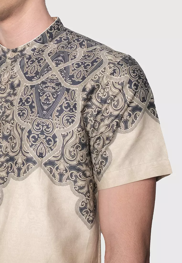 MOC Kemeja Batik Shanghai Lengan Pendek Pria SAFIDY-KHAKI