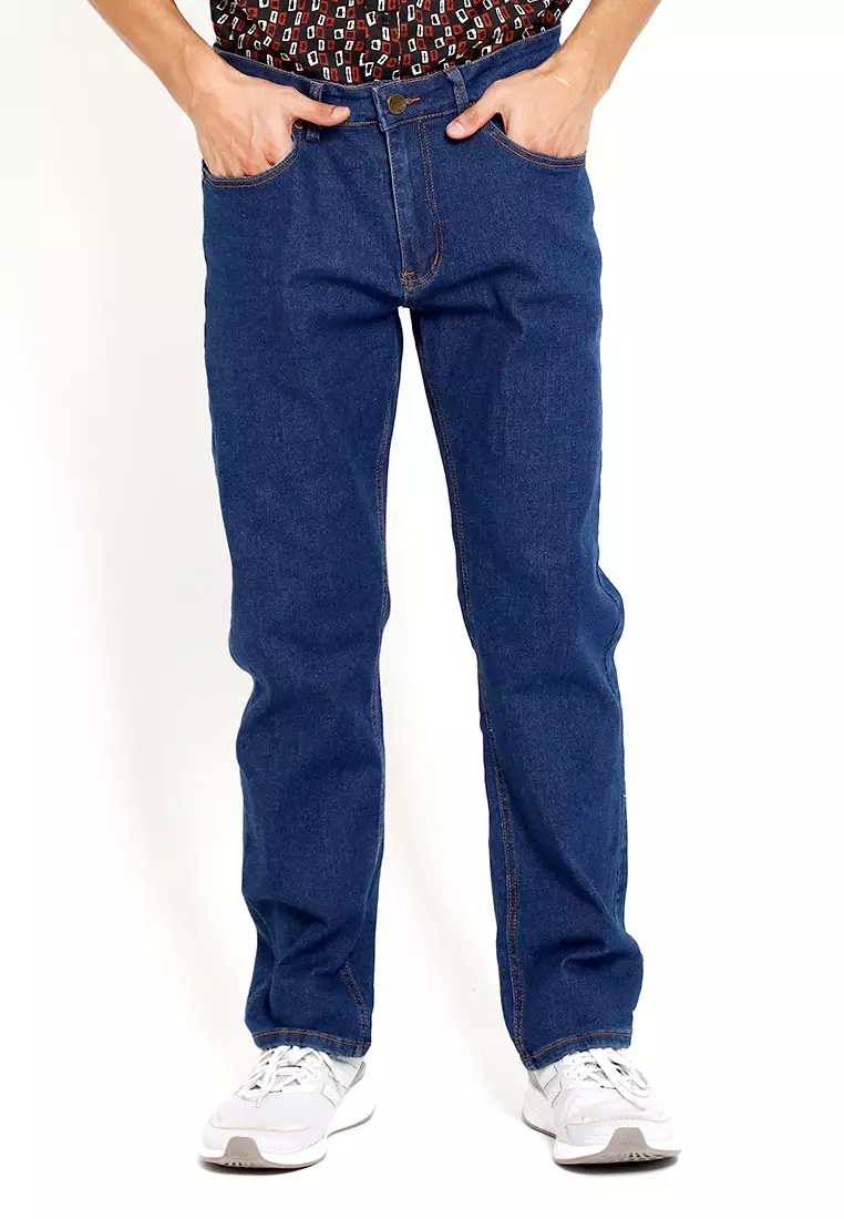 Forest Stretchable Regular  Straight Cut Denim Long Pants Men - 610227-31Blue