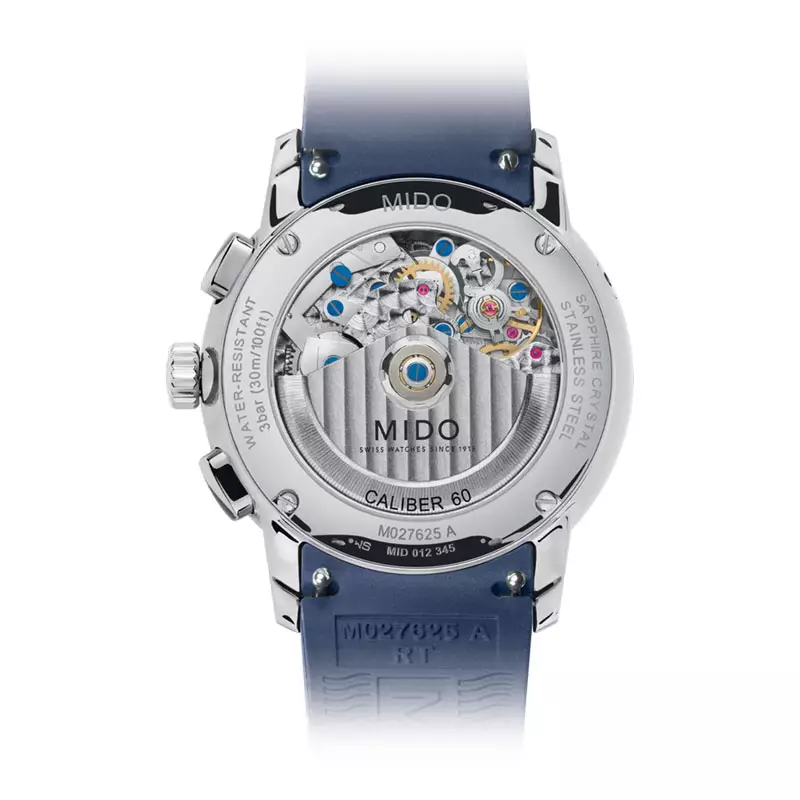 Jam Tangan Pria MIDO Baroncelli M027.625.17.041.00 Chronograph Moonphase Blue Dial Blue Rubber Strap