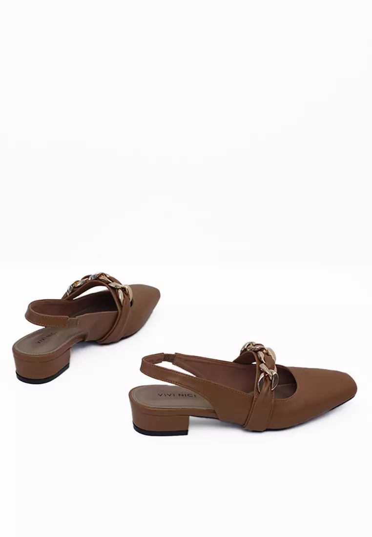 VIVI NICI - Reine Sepatu Sandal Mules Hak 3 Cm Camel Beige