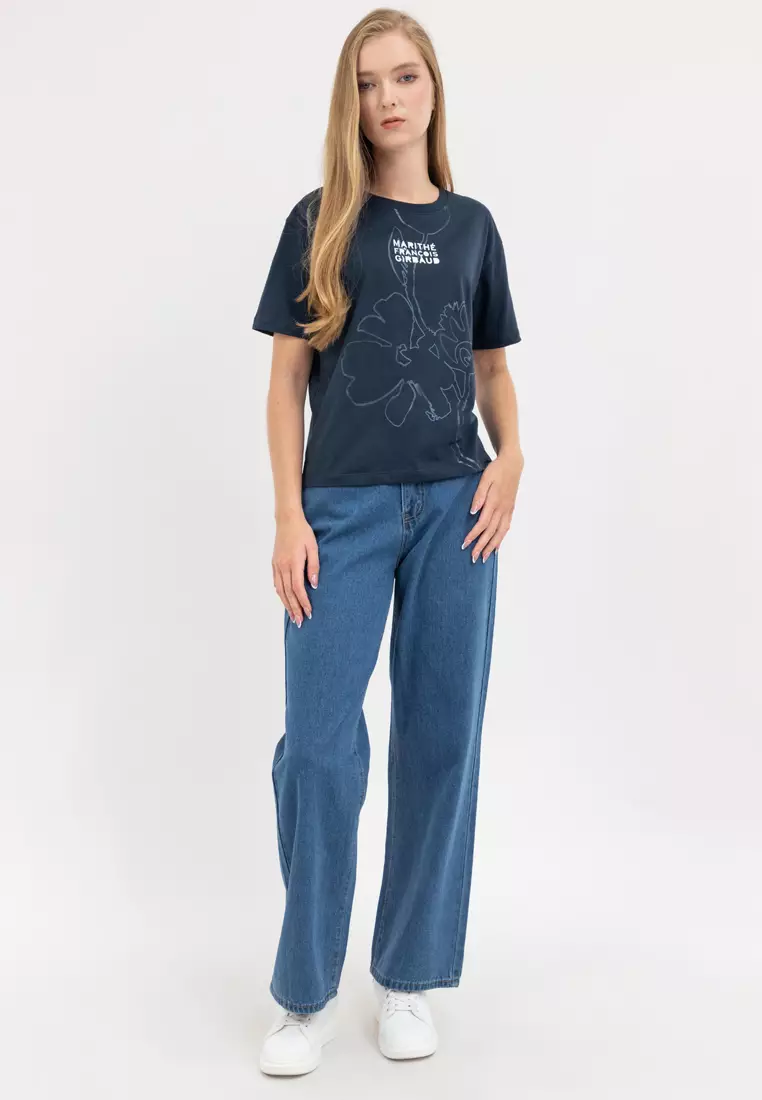 Ladies MFG Floral Tee Lead Blue