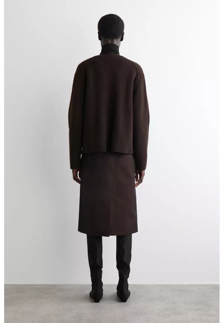 RIBBED MERINO WOOL UTILITY CARDIGAN