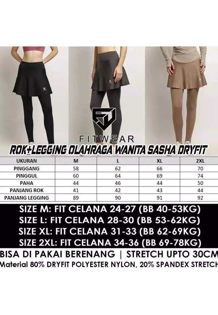 Fitwear - Rok + Legging Olahraga Wanita SASHA SUPER HIGHWAIST - BLACK DRYFIT
