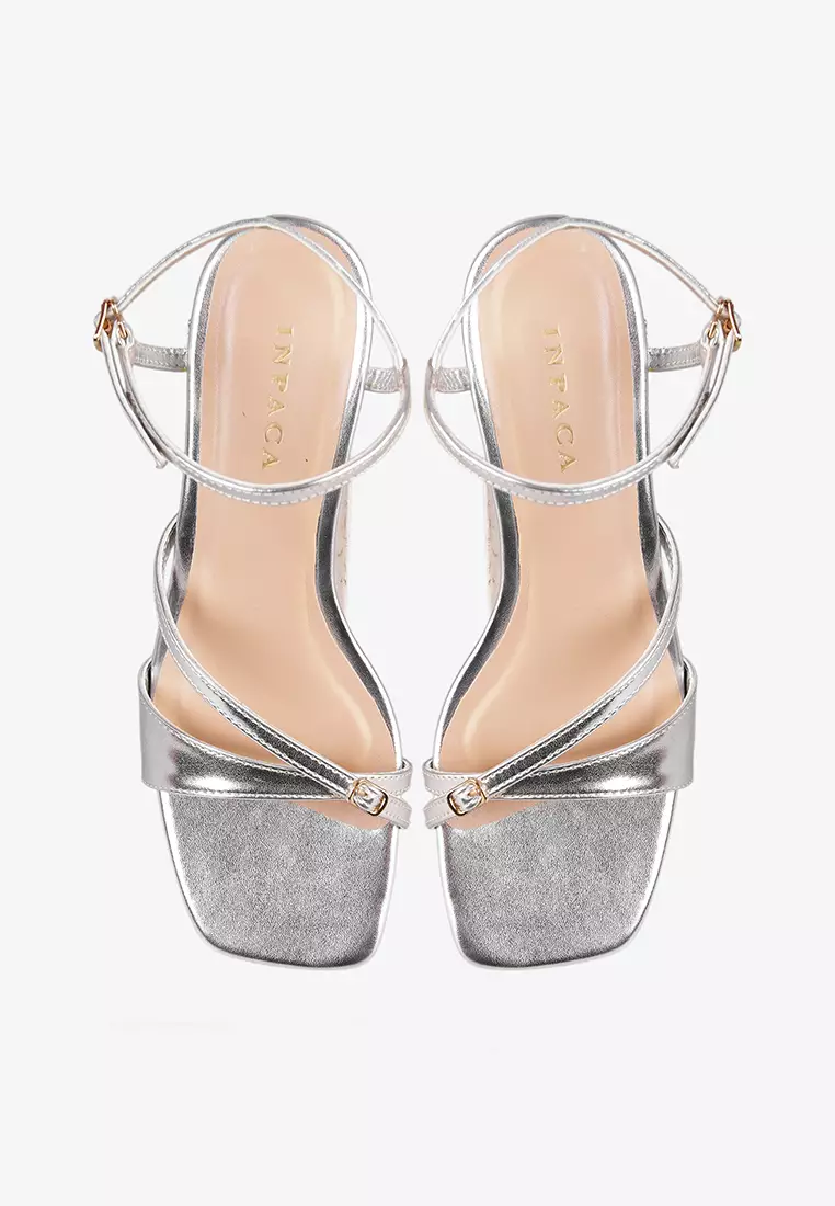 Calula Strappy Heels Metallic Heels in Silver