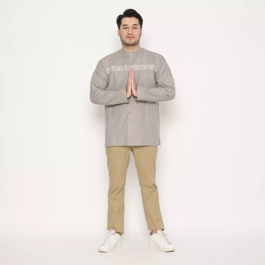 AMK Baju Koko Lengan Panjang Bordir KK FAISAL L/S GREY