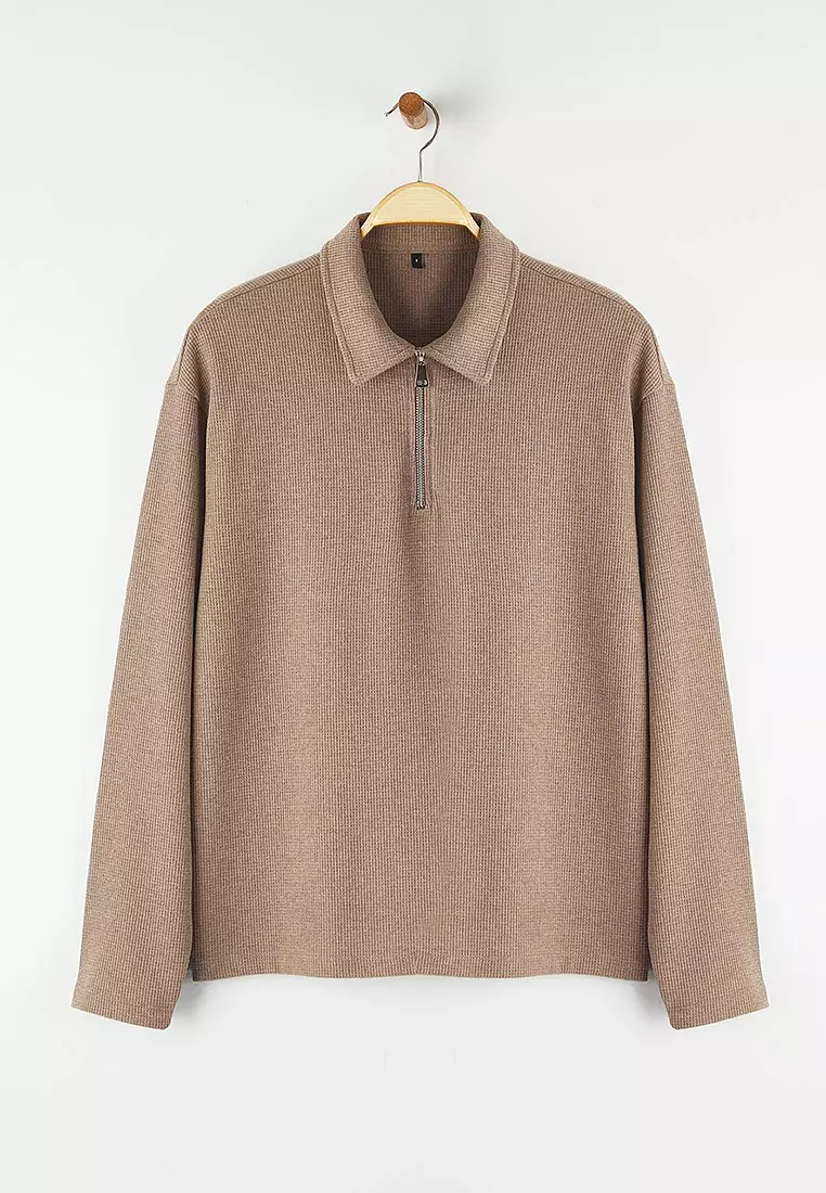 Polo Neck Plain Sweatshirt