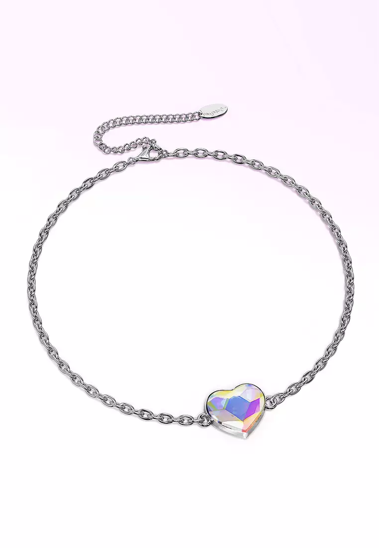 White Gold AB Heart Shaped Bracelet Embellished with Aurora Borealis SWAROVSKI® Crystal