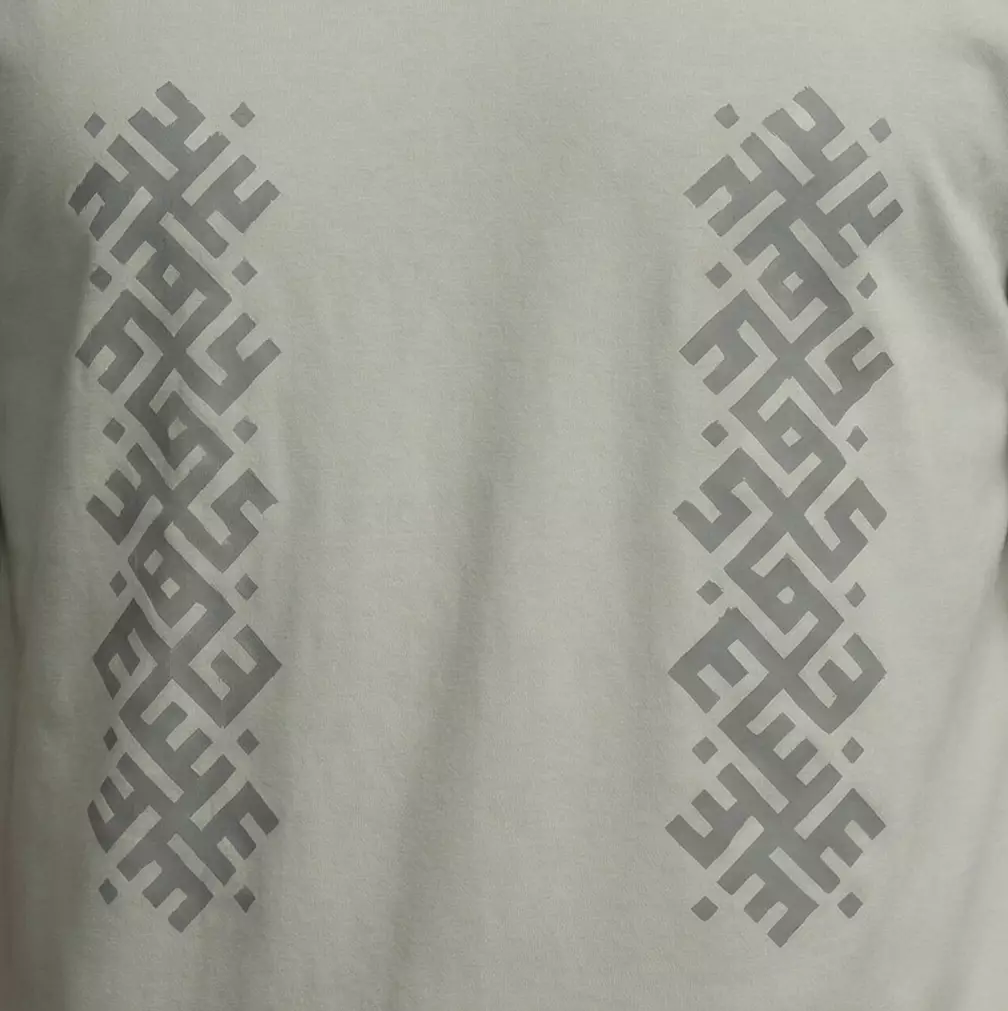 THIRDDAY Baju Koko Oversize Pria "ornament print" Cotton Hybrid 240gsm abu muda MTZ23