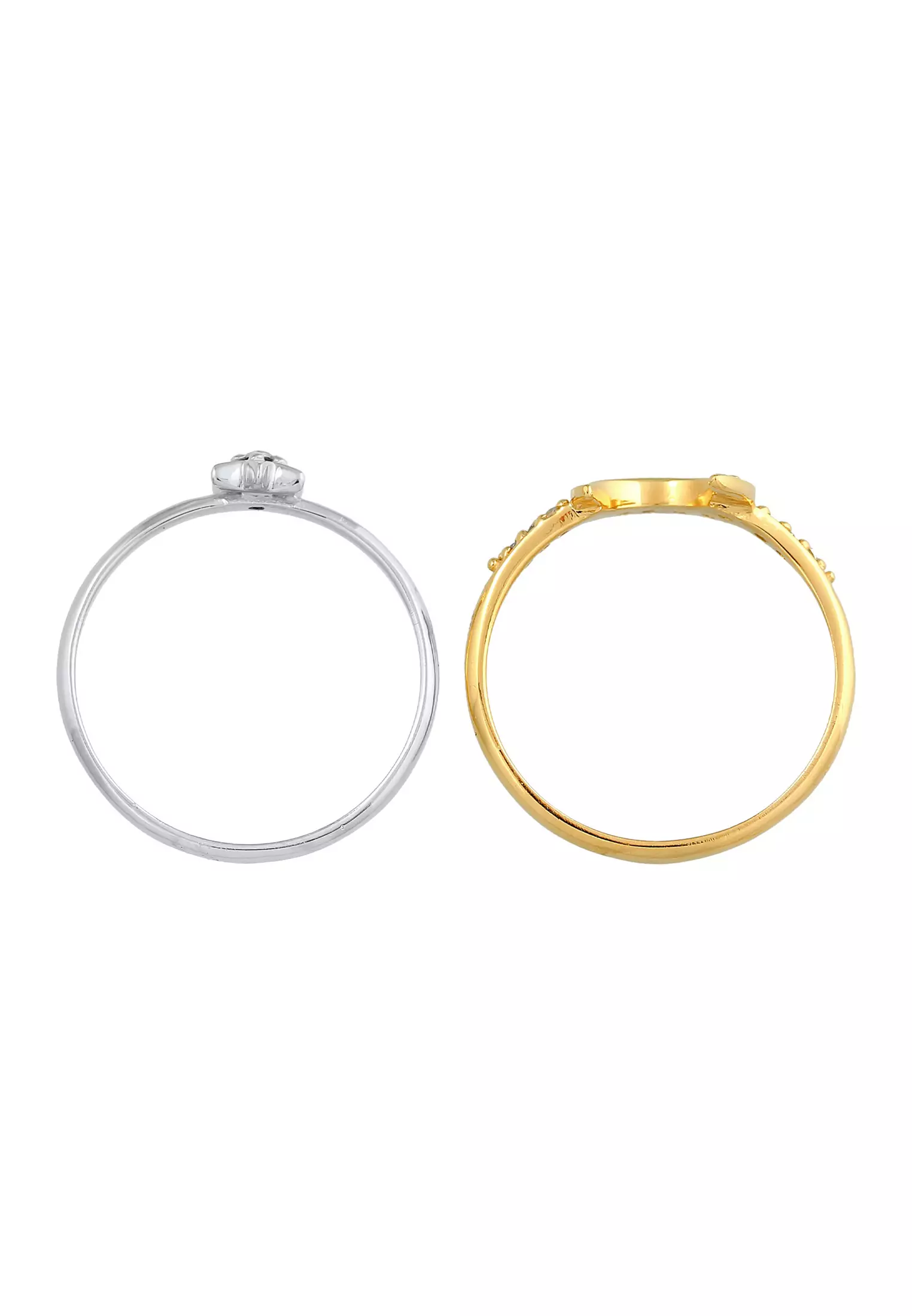 Ring Stacking Set Star Moon Astro Trend Bi-Color Zirconia Crystals Gold Plated