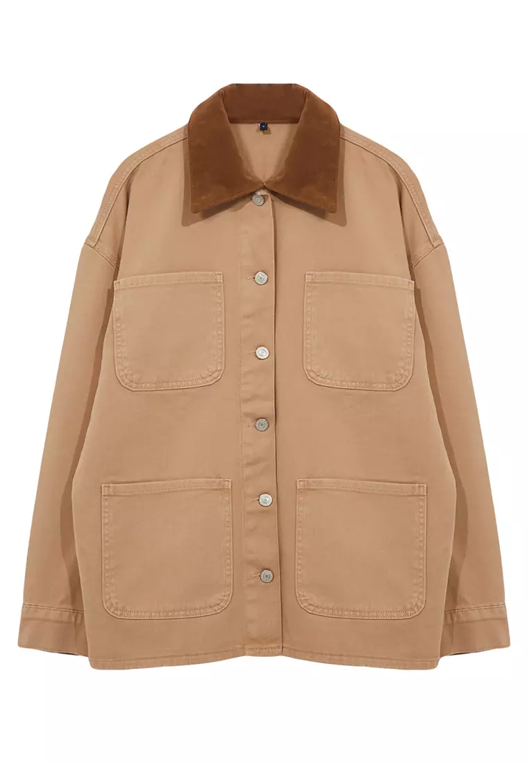 Denim Jacket with Suede Collar