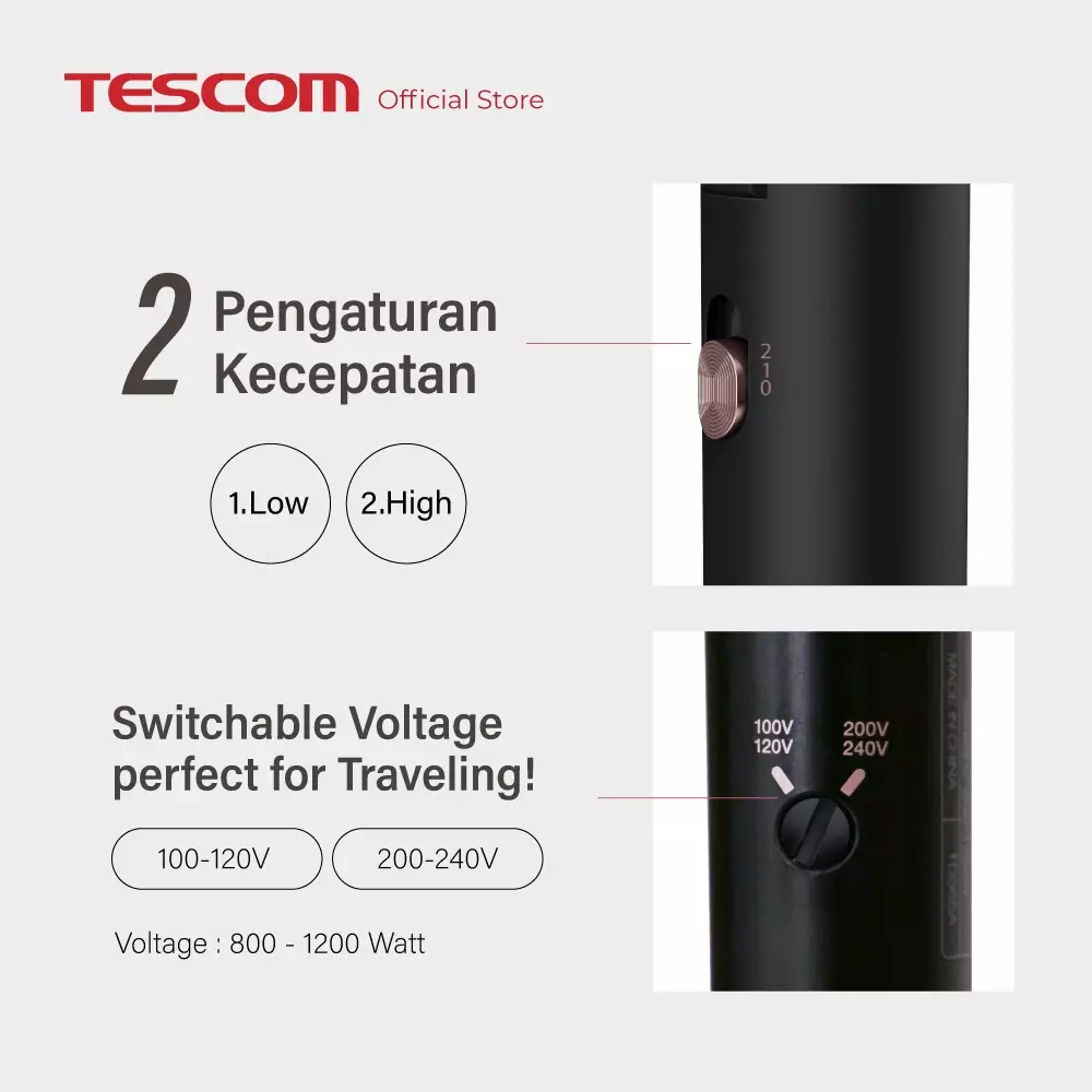 Tescom Gloss Pro Ionic Travel Hair Dryer / Pengering Rambut TD565ID