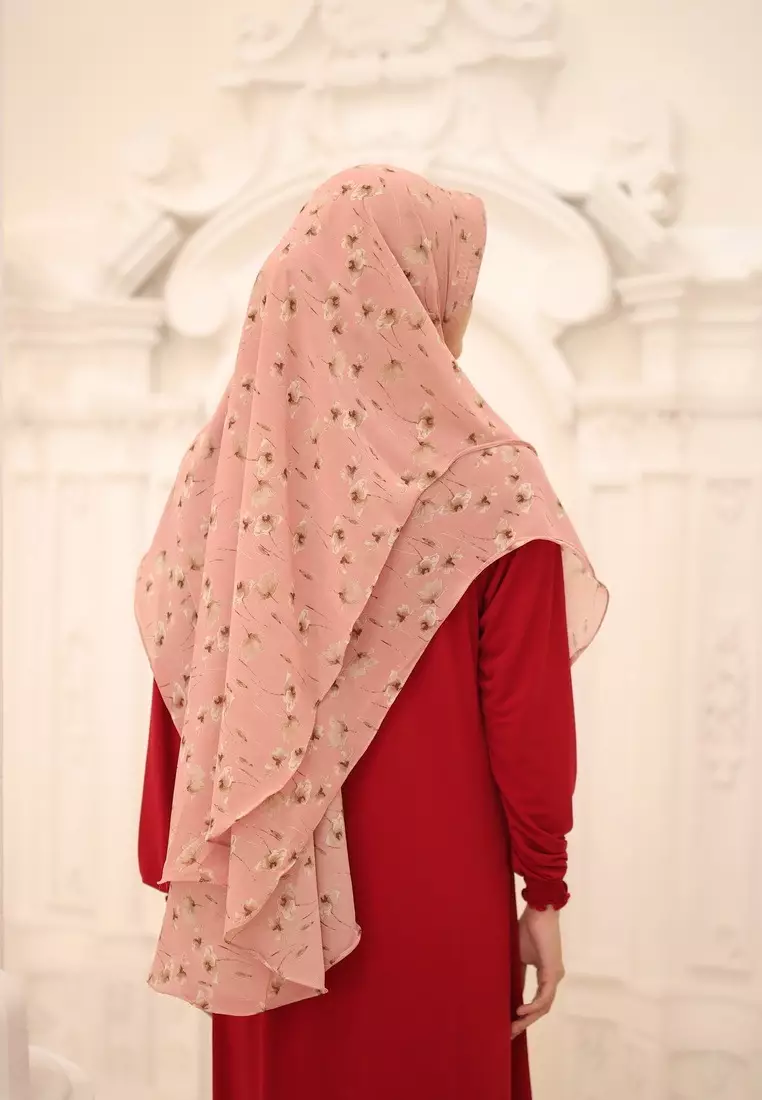 Fayra Khimar Motif Bergo | Hijab Motif Instan -  Blush Bloom