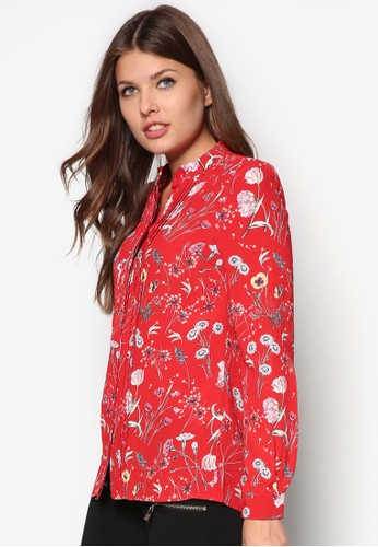 花卉圖案褶飾長袖上衣, 服飾,zalora時尚購物網的koumi koumi 上衣