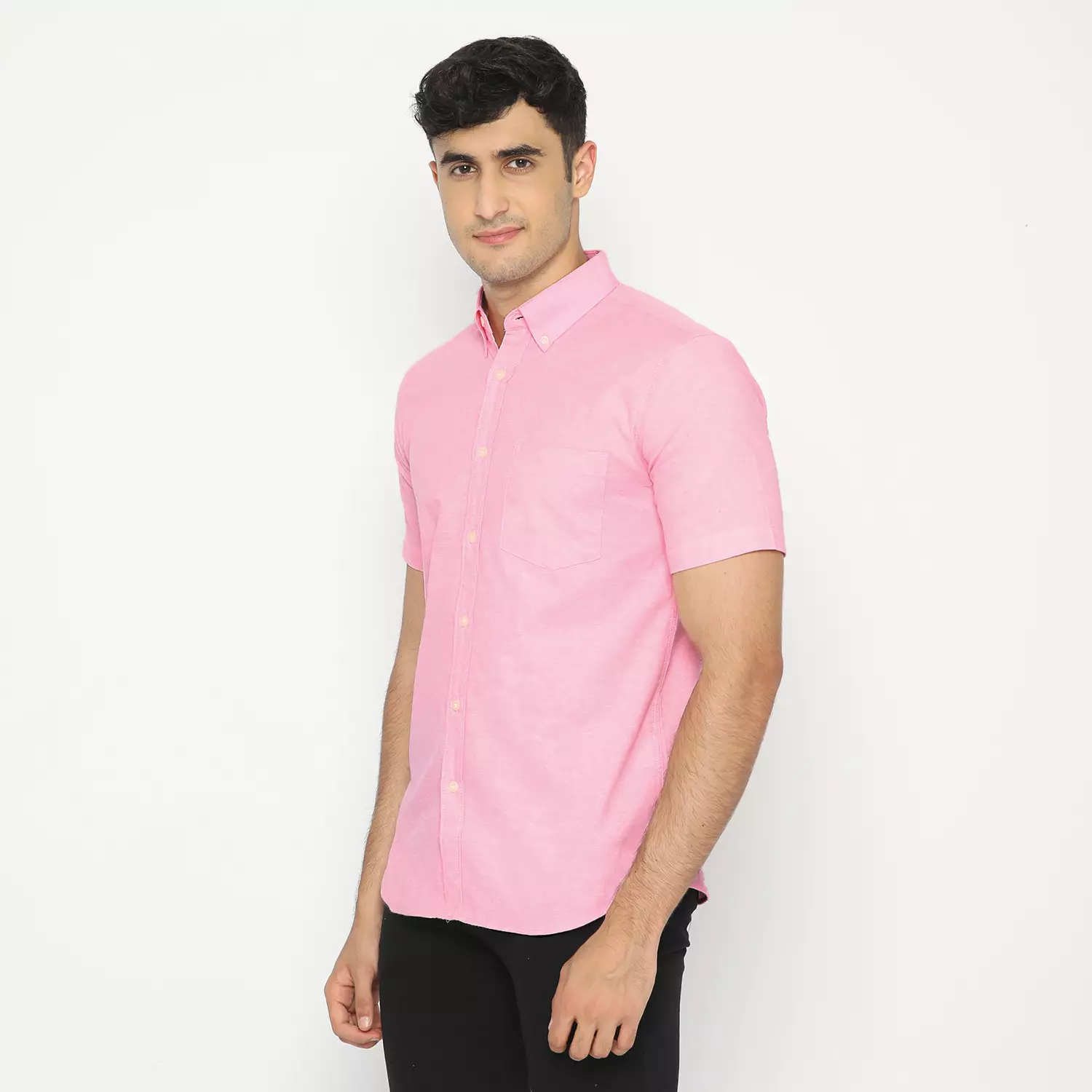 Platini Kemeja Pria Polos Lengan Pendek Katun Oxford Pink 1069
