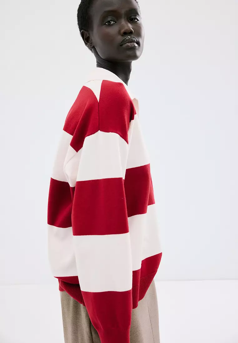 Striped Polo-Neck Sweater