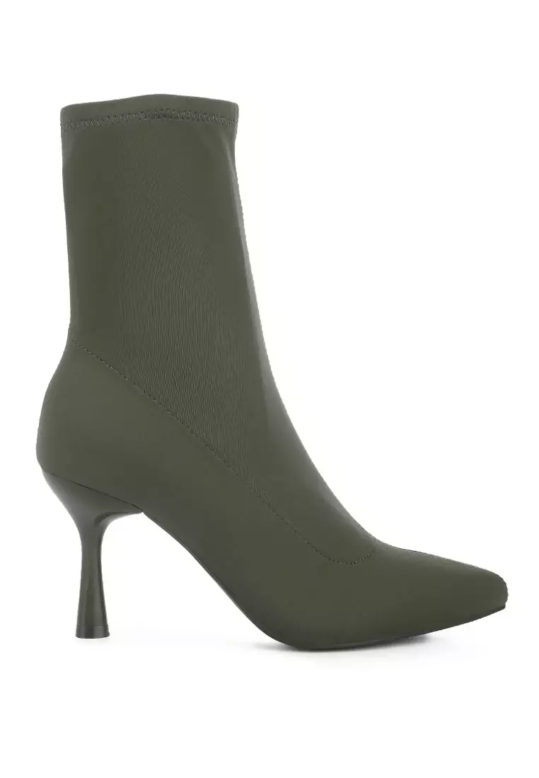 Zudio Solid Mid Heel Sock Boots In Khaki