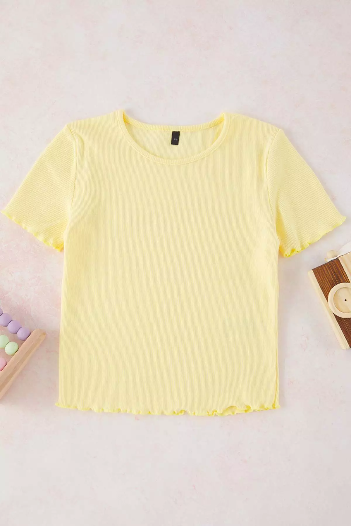 Lilac-Yellow Embroidered Girls' Knitted T-Shirt Tkdss25Ts00027