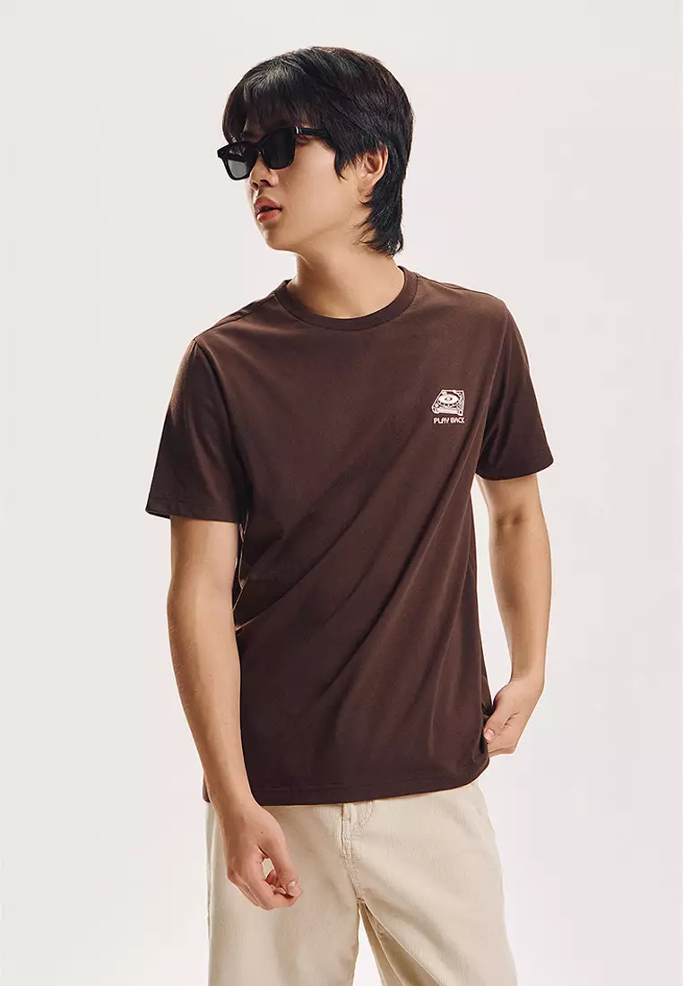 Play Back Regular Fit Graphic T-Shirt with Embroidery