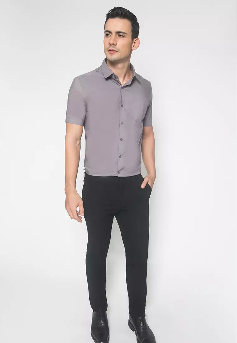 Johnwin - Kemeja Formal - Kemeja Lengan Pendek - Kemeja Pria - Grey - FSH.650.K392.864.C S/S