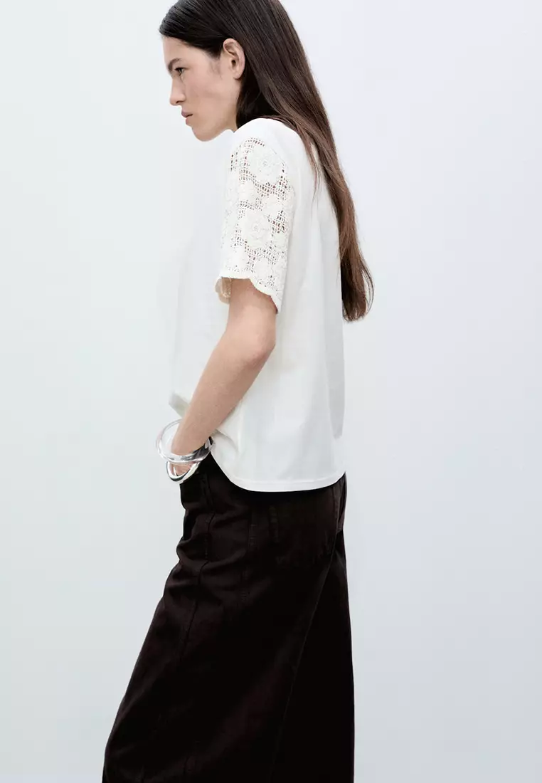Crochet Sleeve Cotton T-Shirt