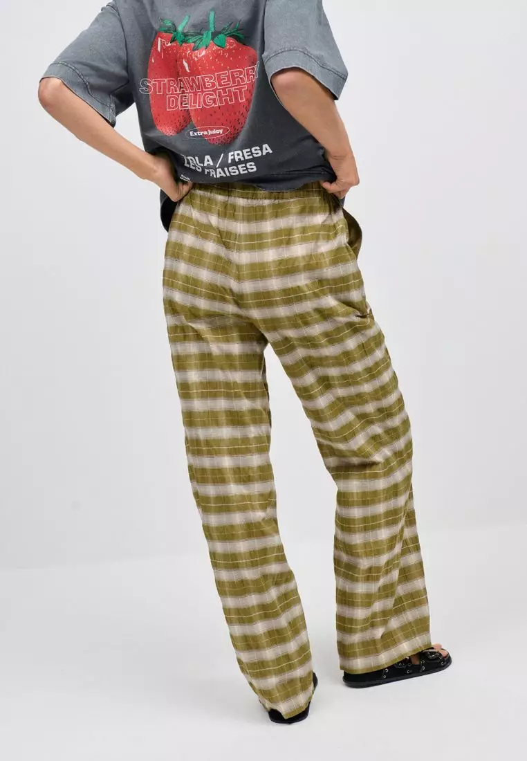 Wide Leg Pull On Check Trousers