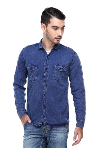 Jual Hamlin Dwan Casual Shirt Baju Kemeja Jeans Pria Lengan Panjang Material Denim Original Navy Original Zalora Indonesia