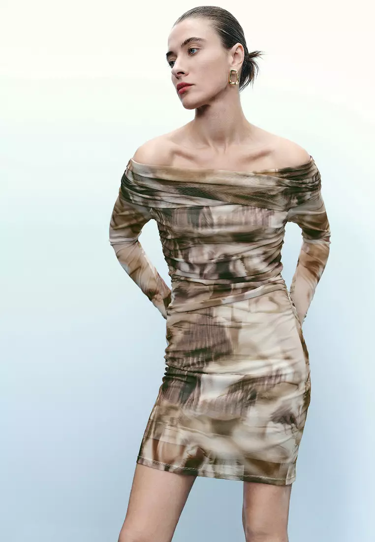 Printed Off-Shoulder Skinny Dress