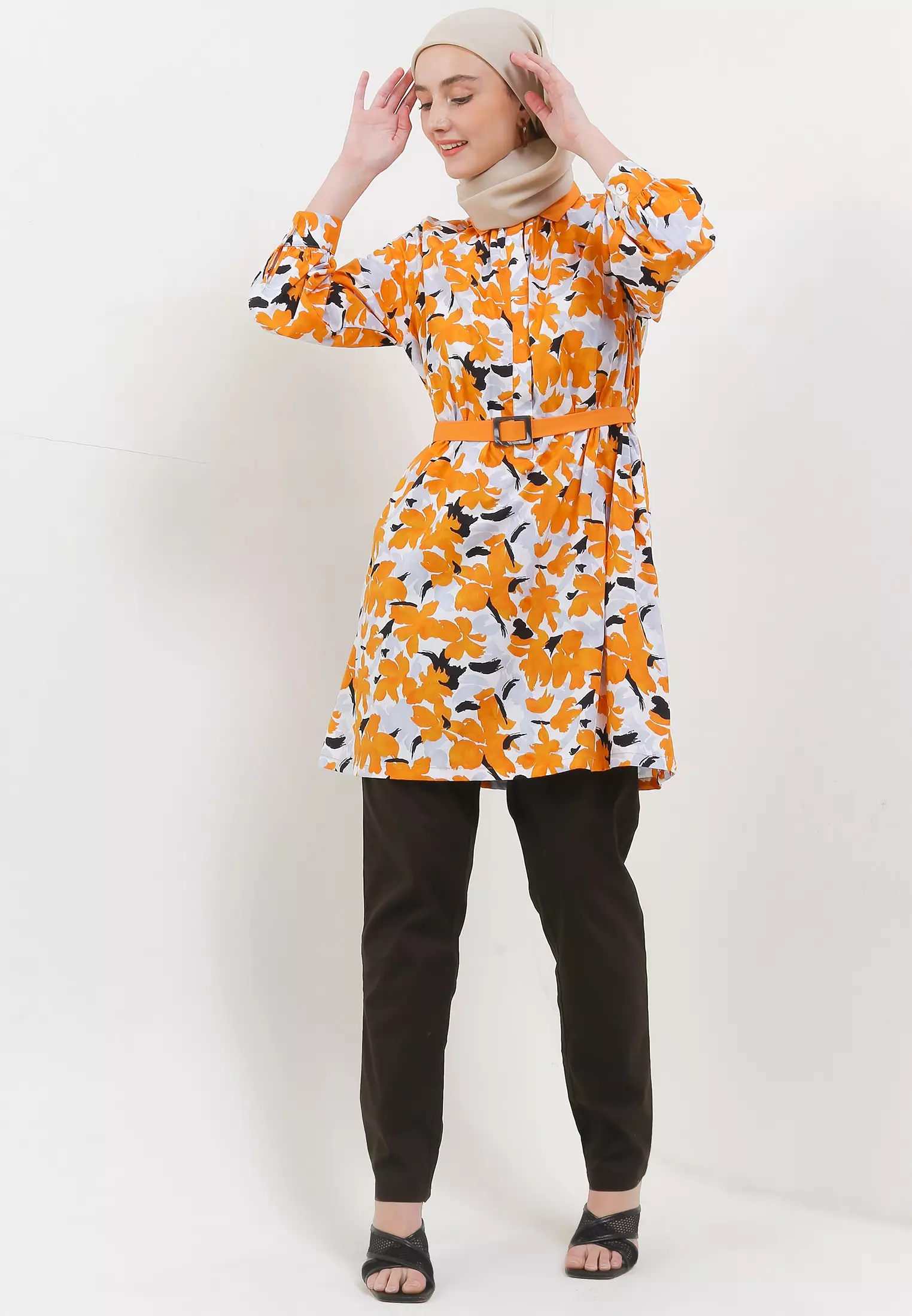 MFMW Calyah Tunik Orange Motif Bunga