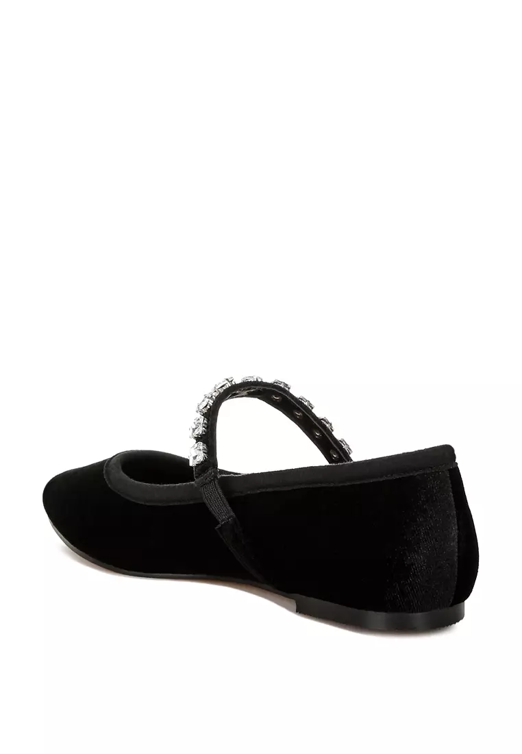 Velvet Mary Jane Ballerinas in Black