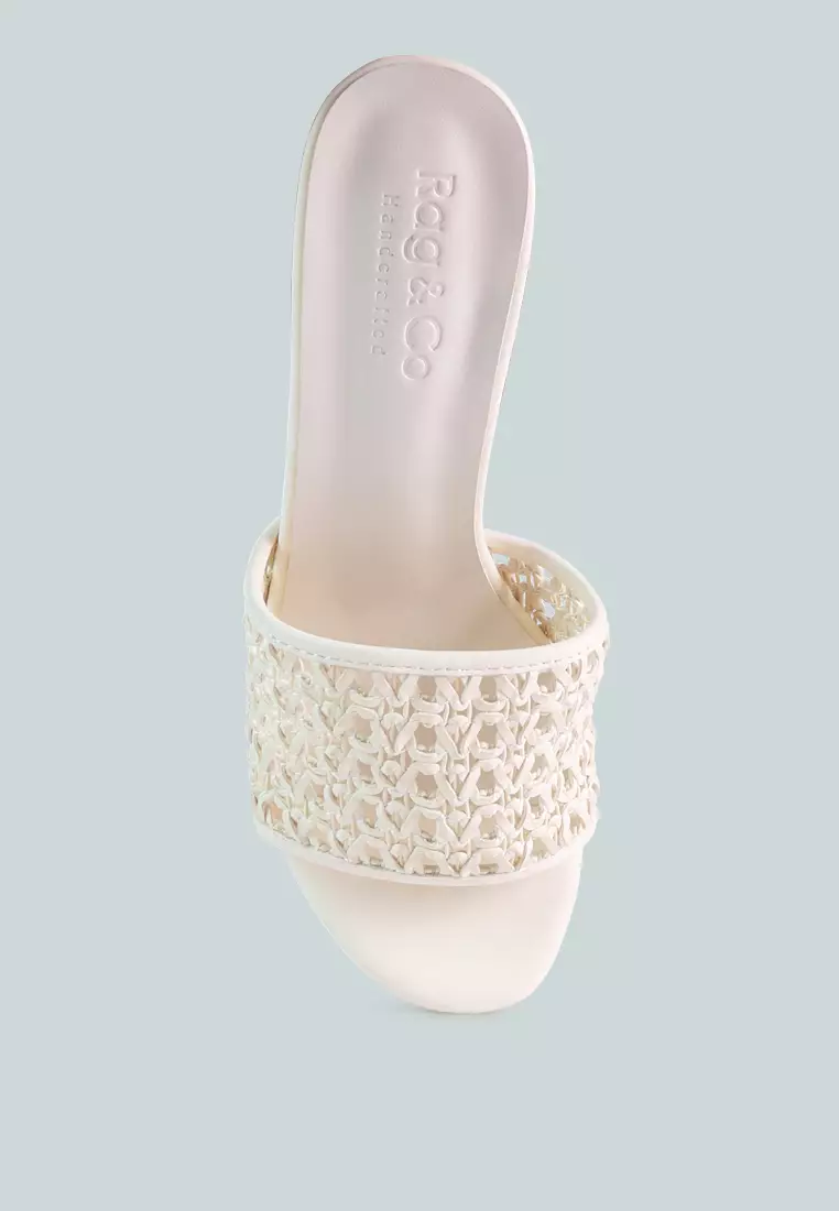 White woven slides deals