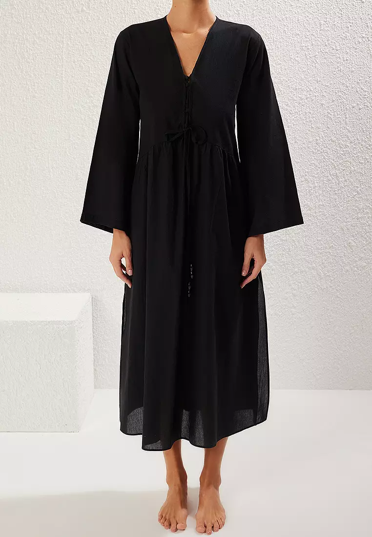 梭織荷葉邊沙灘連身中裙