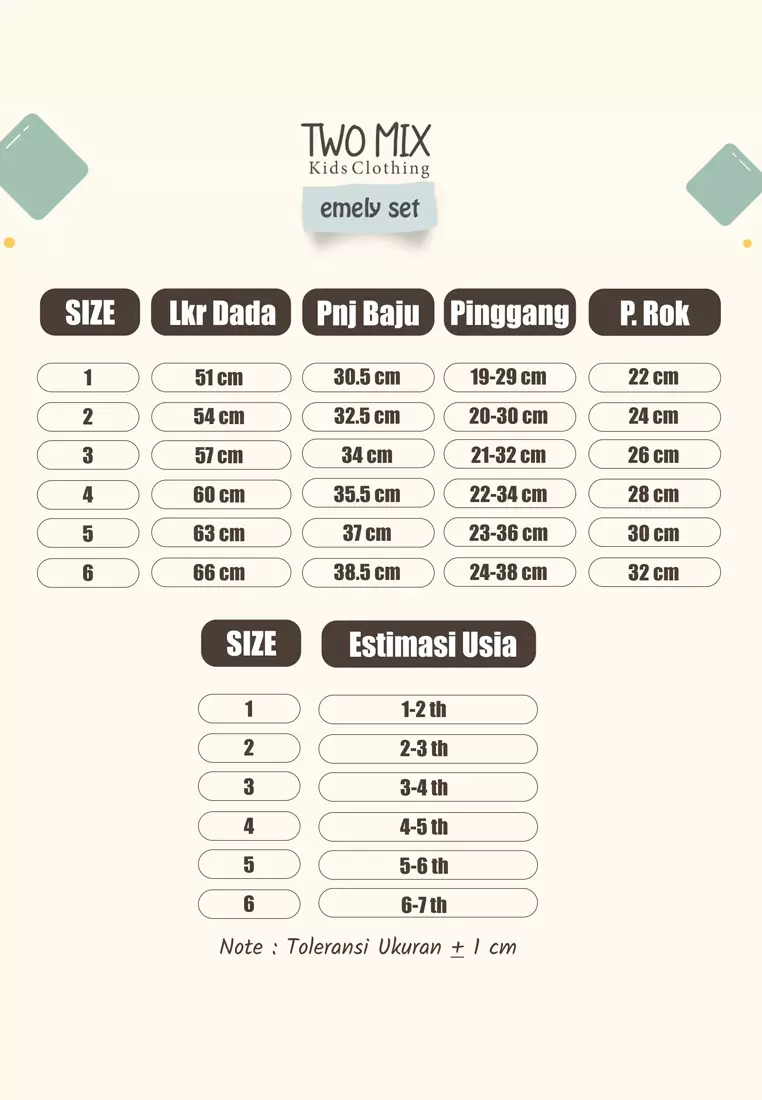 Two Mix - Setelan Baju Rok Anak Perempuan Lucu - Emely Set Ruffle 1-6 Tahun 4365B Light Cream