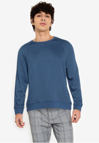 ZALORA BASICS blue Mid-Seam Round Neck Sweatshirt E6264AA705D5F3GS_1