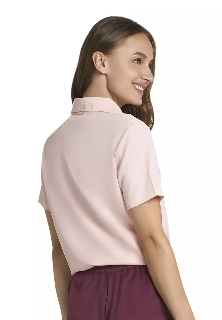 Roseanne Blouse Short Sleeve Motif Solid Atasan Baju Wanita Casual - Salem