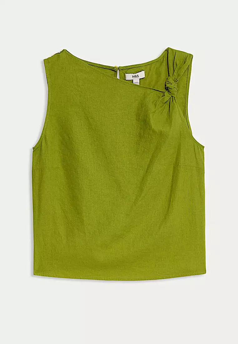 Linen Rich Twist One Shoulder Top