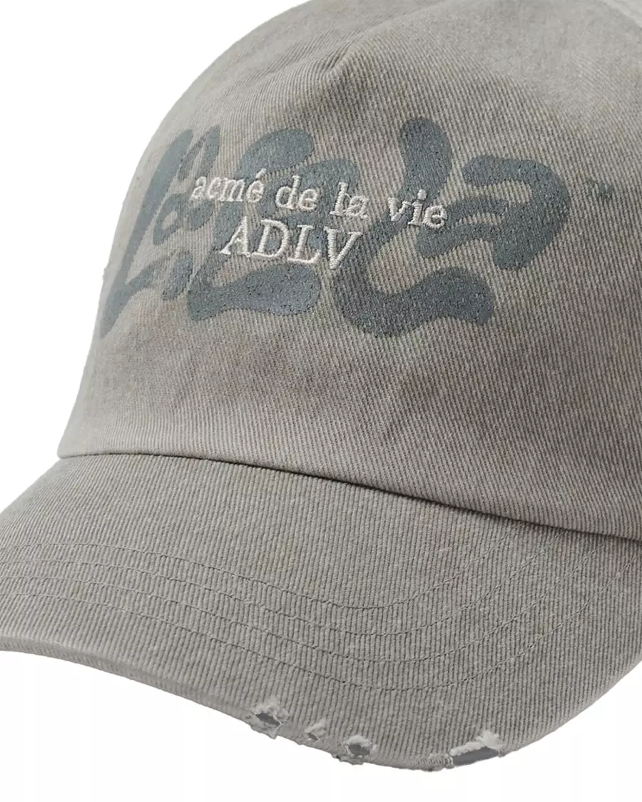 ADLV X LALALA FEST OVERLAY DAMAGE BALL CAP LIGHT GRAY (OVERSEAS EXCLUSIVE)