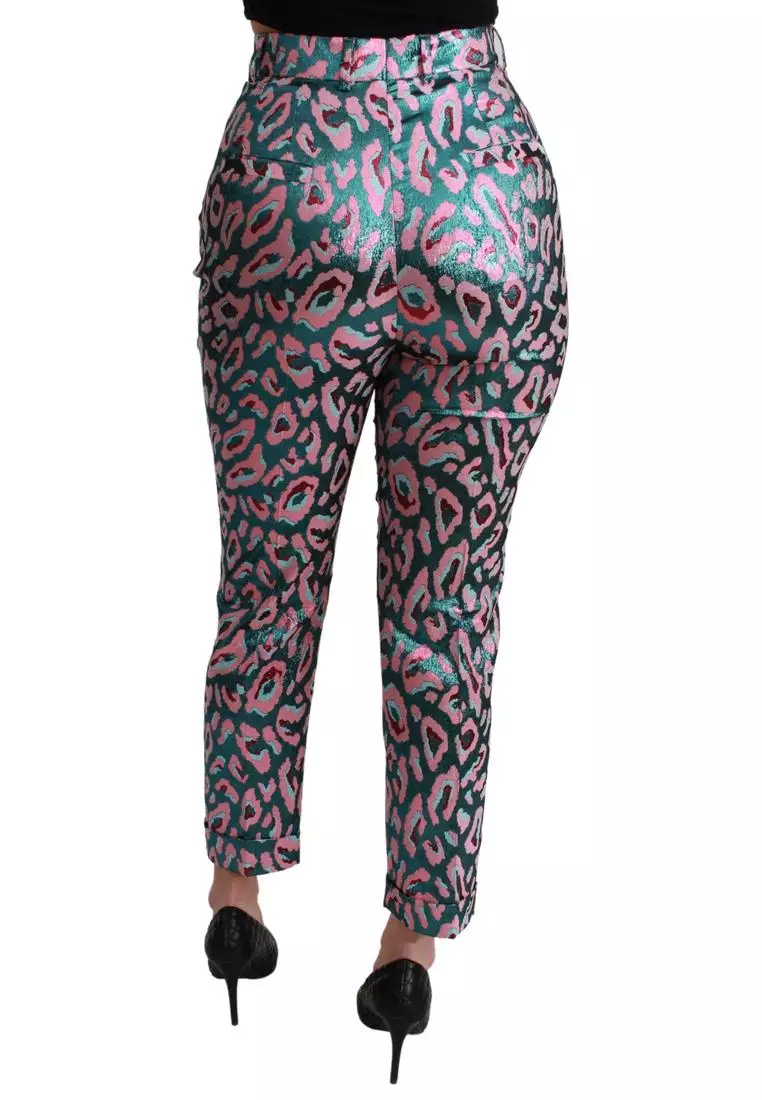 Dolce & Gabbana Yellow Leopard High Waist Slim Pants