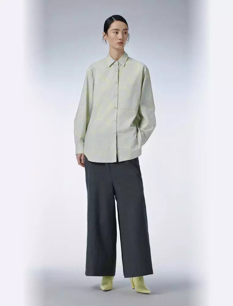 Long Sleeve Collared Printed Shirt