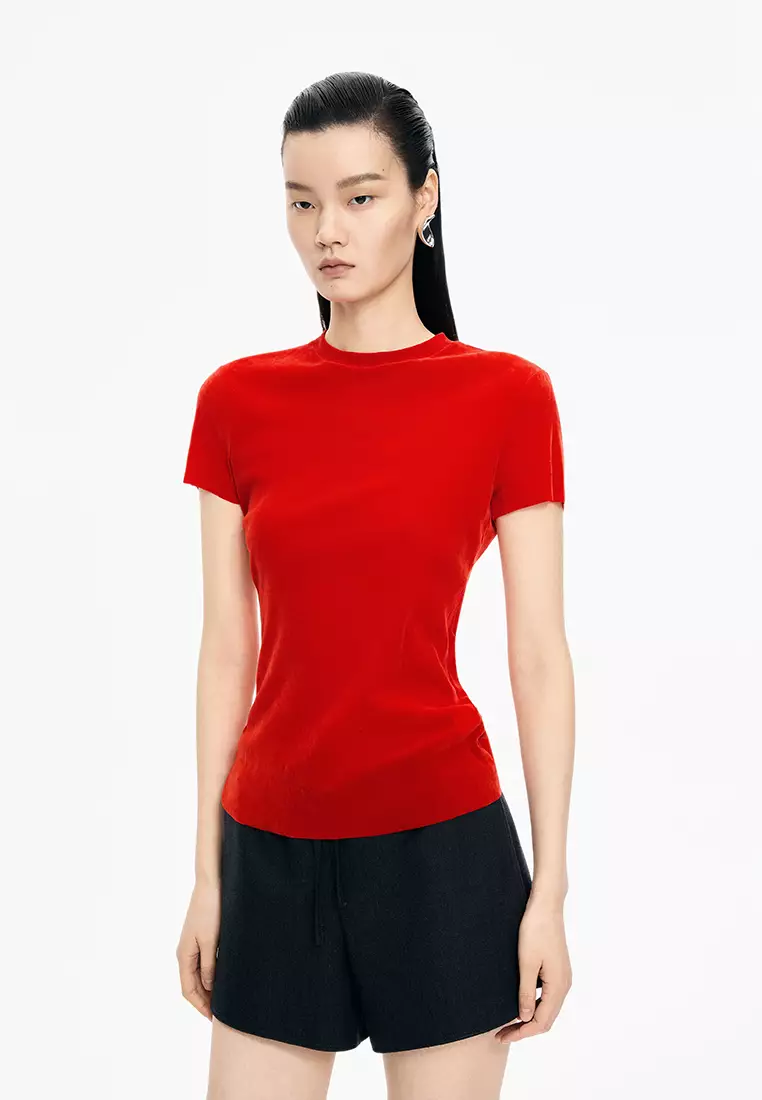 人丝网纱修身短袖T恤