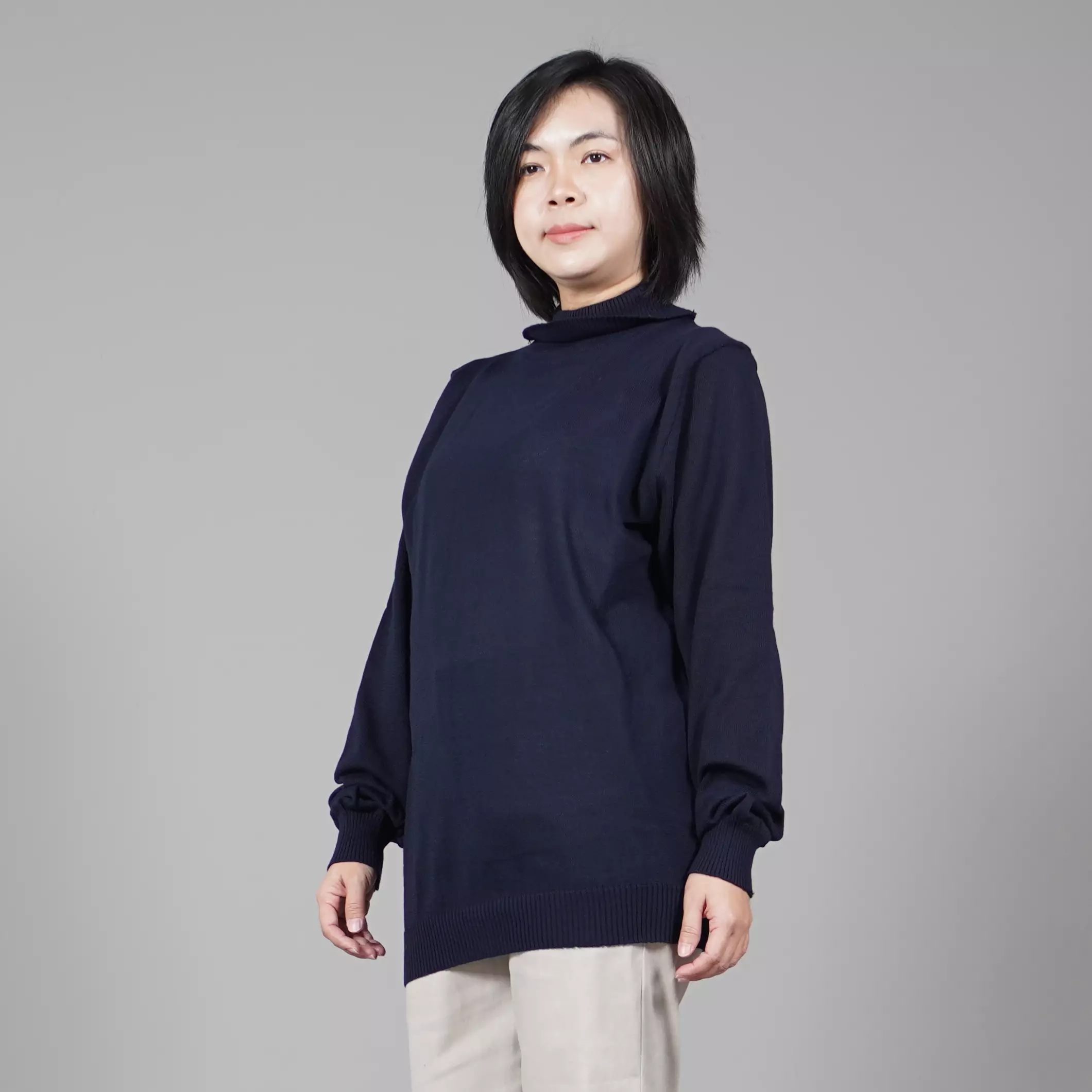 JEHOON Knit Turtle Neck Wanita Sweater Rajut Leher Tinggi Wanita - NAVY