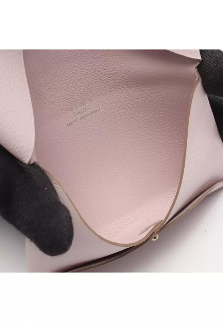 Pre-Loved Hermès Calvi rose dragees coin purse Evercolor Light pink silver hardware U stamp